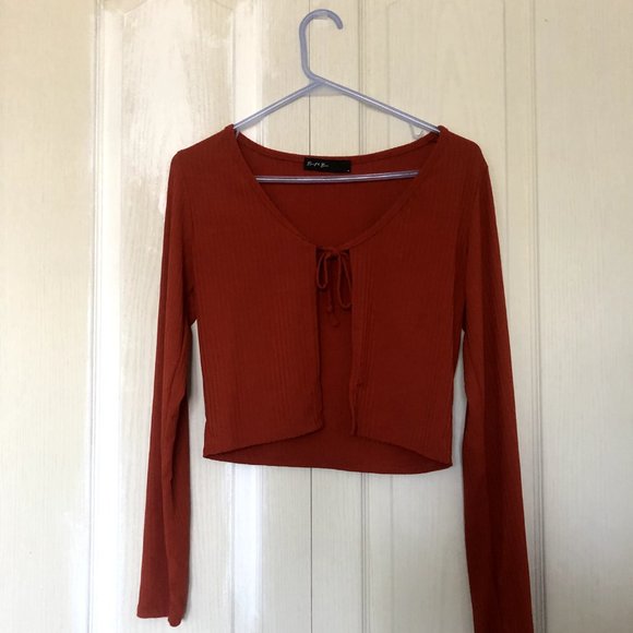 Ribbed Tie-Front Cardigan Size M - Picture 4 of 4